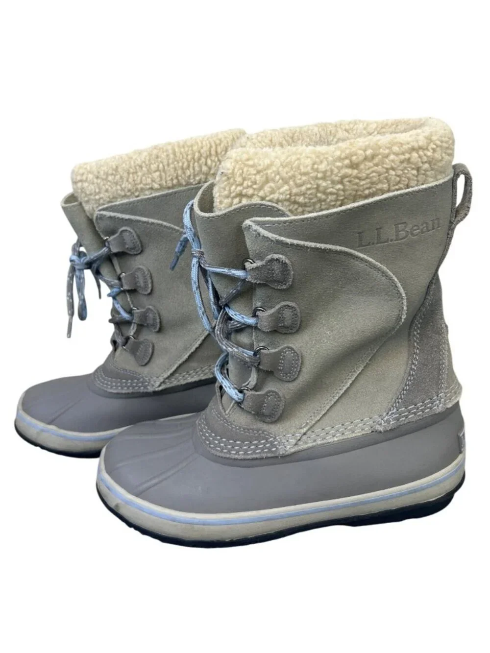 L.L.Bean Women's 7M Winter Duck Boots Gray Suede Waterproof Sherpa Lined Outdoor